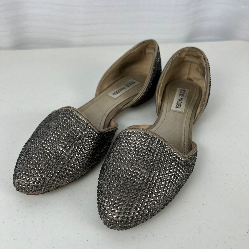 Steve Madden Vamp D'Orsay Flats Womens 6.5‎ Silver Metallic Rhinestone Office